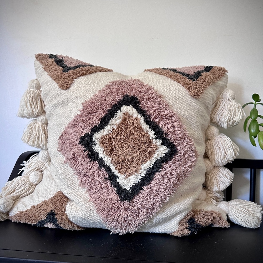 Boho Textured Throw Pillow with Tassels